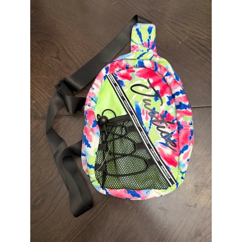 Justice‎ Sport Girls Tie Dye Sling Bag Neon Pink Green Blue Crossbody Backpack